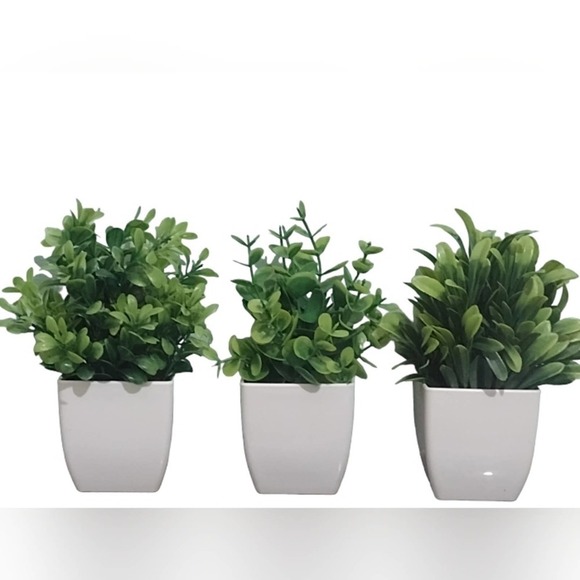 3 Artificial Plant Set Shelf Plants NEW Fake Plants White Planters SET - Picture 10 of 14